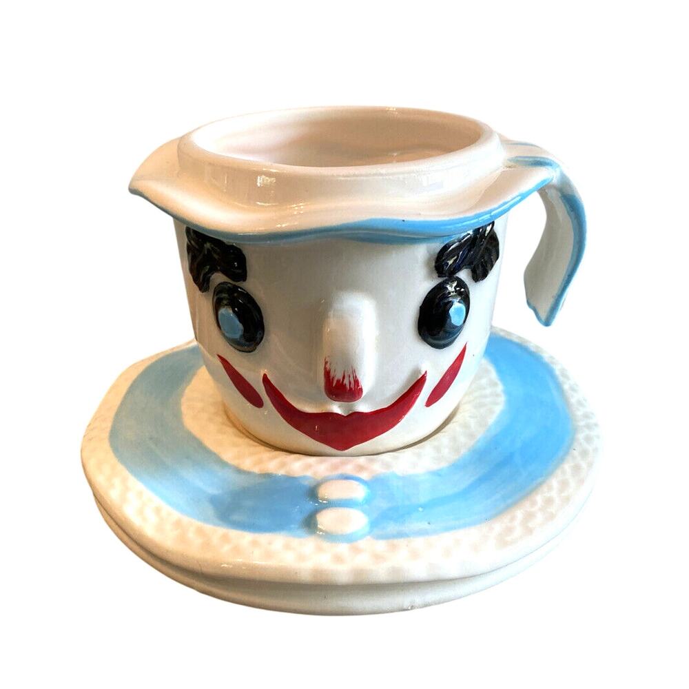 Vintage 1960 Lego Japan Clown Face Creamer & Saucer Kitsch Ceramic w/ Label